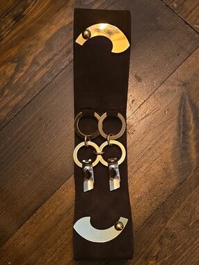 VTG 80s Ronora Italy Brutalist Modernist Wide Suede Waist Belt Metal Interlockin